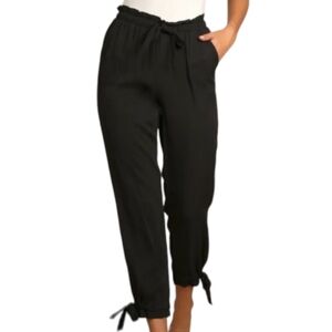 Lulus Paperbag Pull On Crop Ankle Tie Jogger Pants Cotton Rayon Black Sz M